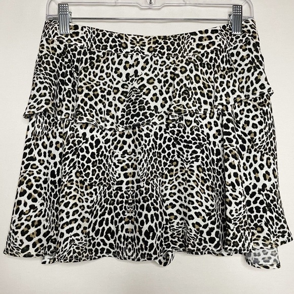 Zara Ruffle Leopard Print Mini Skort Skirt Boho Animal Cheetah Print - Picture 1 of 14